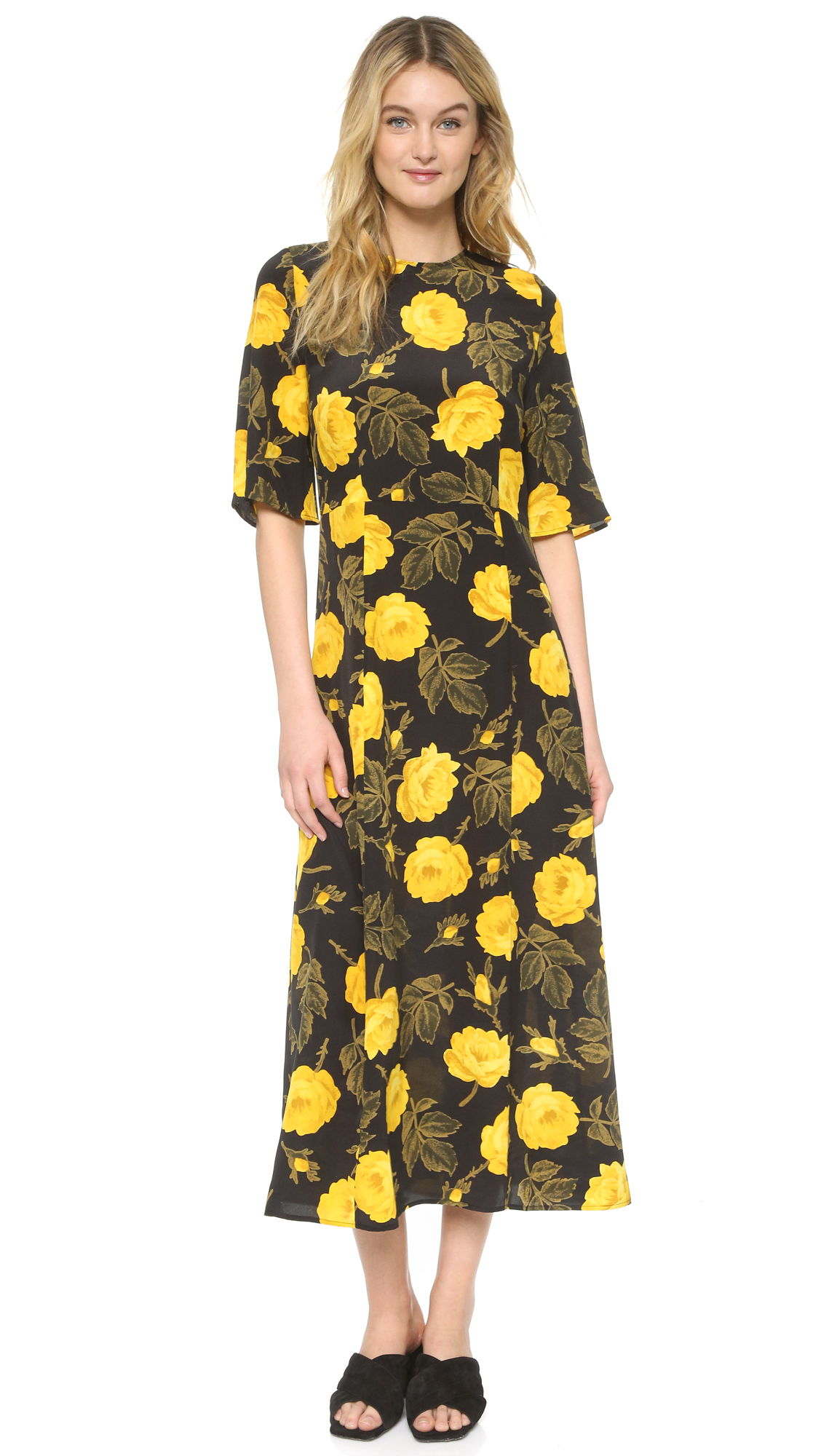 Ganni Silk Lee Dress in Yellow Lyst